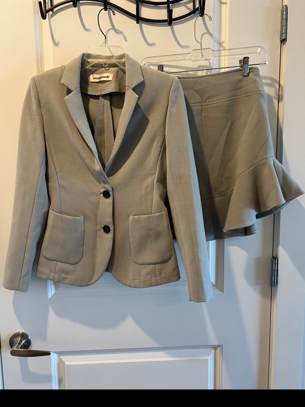 Custommade Grey Textured Skirt Suit Set - Flounce Mini Skirt